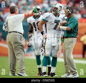 6. Dezember 2009 - Miami Gardens, FL - Florida, USA - Vereinigte Staaten - 120609 (Allen Eyestone/The Palm Beach Post) MIAMI GARDENS, FL Land Shark-Stadion. New England Patriots Miami Delphine... Delphine quarterback Chad Henne Gespräche mit offensive Coordinator Dan Henning. (Kredit-Bild: © Palm Beach-Post/ZUMApress.com) Stockfoto