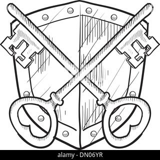 Schild und Schlüssel-Sicherheit-Skizze Stock Vektor