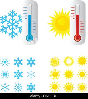 Warme und kalte Temperatur Thermometer Stock Vektor