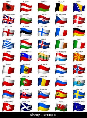 wellig europäischen Flags gesetzt Stock Vektor