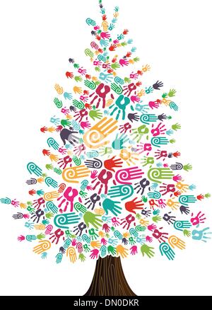 Vielfalt Weihnachtsbaum Hände isoliert Stock Vektor