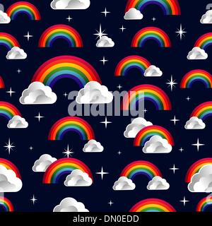 Regenbogen mit Wolken Cartoon nahtlose Muster Stock Vektor