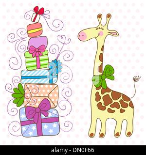 Niedliche Giraffe mit eine Menge Geschenke Stock Vektor