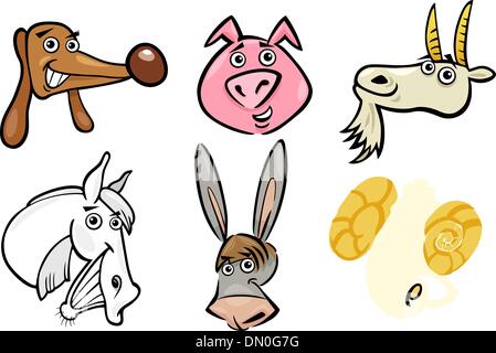 Cartoon-Bauernhof-Tiere-Köpfe-Satz Stock Vektor