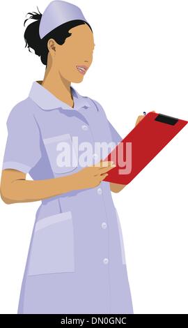 Krankenschwester Frau mit weißen Arzt Kittel. Vektor-illustration Stock Vektor