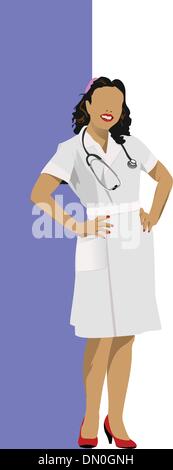 Krankenschwester Frau mit weißen Arzt Kittel. Vektor-illustration Stock Vektor