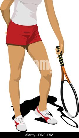 Frauen Tennis Spieler-Silhouette. Farbige Vektor-Illustration für Stock Vektor