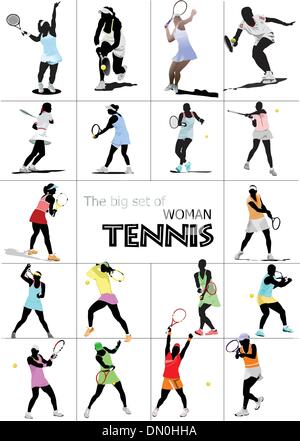 Große Reihe von Frau Tennis Spieler. Farbige Vektor-Illustration für Stock Vektor