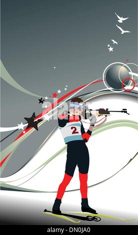 Biathlon-Läufer farbige Silhouetten. Vektor-illustration Stock Vektor