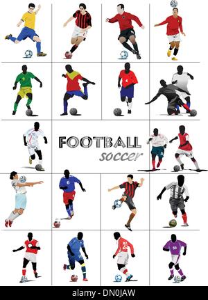 Die große Gruppe von Fußball (Fußball) Spieler. Farbige Vektor Fittings Stock Vektor