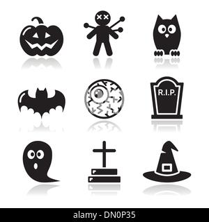 Halloween schwarze Symbole set - Kürbis, Hexe, Gespenst Stock Vektor