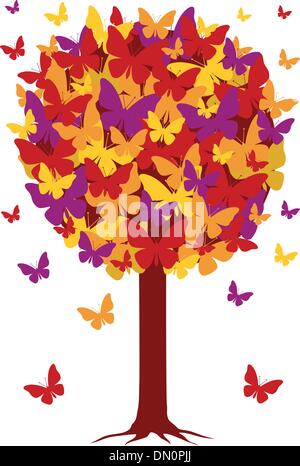Herbst Baum mit Schmetterling Blättern, Vektor Stock Vektor