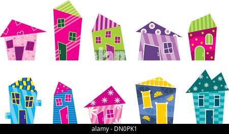 Die hellen, bemalte Cartoon-Häuser Stock Vektor