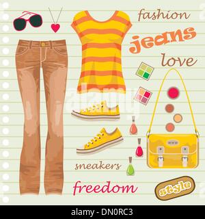 Jeans Mode set Stock Vektor