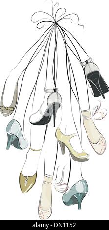 Schuhen und Beinen hängend in einem Bündel Stock Vektor