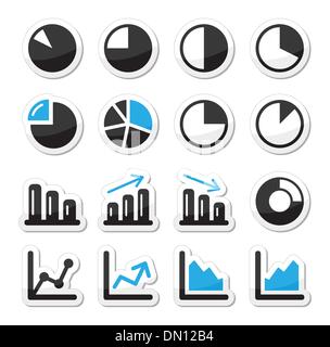 Diagramm Graph schwarze und blaue Ikonen als Etiketten Stock Vektor