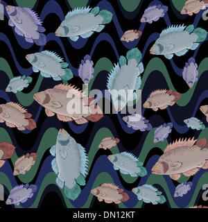 Fisch und Welle nahtlose Muster Stock Vektor