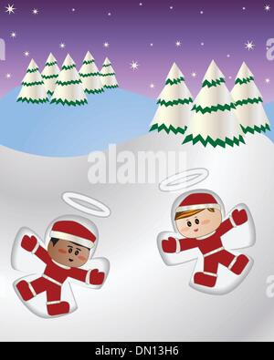 Kinder machen Schnee-Engel-Vektor Stock Vektor