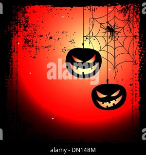 Halloween-Hintergrund - zwei Kürbisse und Spinnennetz Stock Vektor