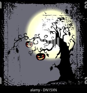 Halloween-Hintergrund - sind zwei Kürbisse auf dem Baum hängen. Stock Vektor