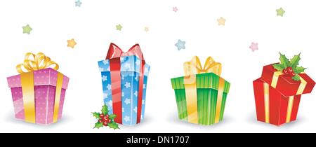 Reihe von bunten Geschenkboxen mit Bögen Stock Vektor