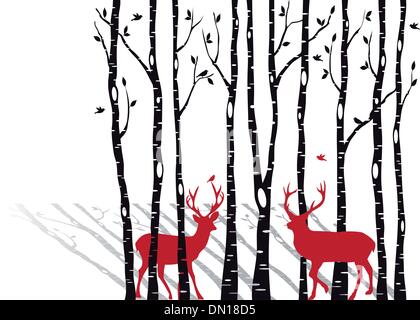 Birken mit Christmas Deers, Vektor Stock Vektor