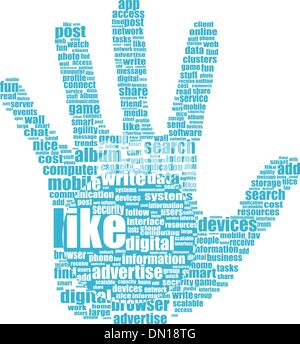 Lke Handsymbol mit Tag-Cloud des Wortes Stock Vektor