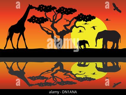 Vektor-Giraffen und Elefanten Stock Vektor