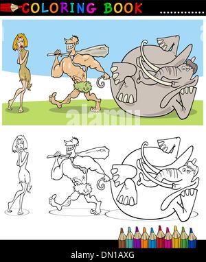 Höhlenmenschen Familie paar zum Ausmalen Stock Vektor