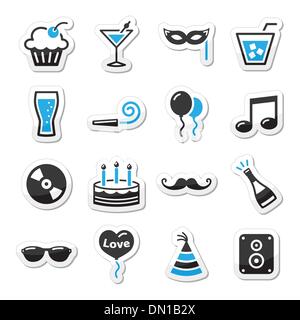 Urlaub und Party-Symbole als Etiketten Stock Vektor