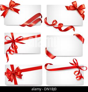 Karte-Notizen mit roten Geschenk-Bögen mit Bändern Vector-Set Stock Vektor