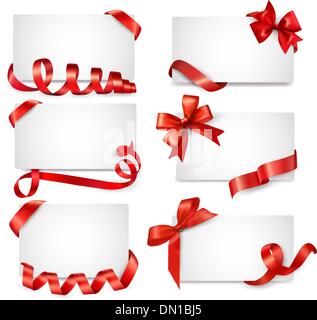 Karte-Notizen mit roten Geschenk-Bögen mit Bändern Vector-Set Stock Vektor