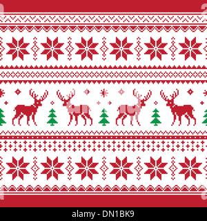 Weihnachts- und Winterzeit nahtlose Strickmuster oder Karte mit Hirsch - Scandynavian Stil Stock Vektor
