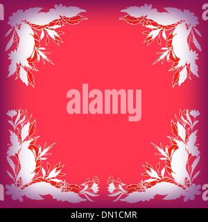 Silhouette-Blätter, Blumen und Federn auf rot Stock Vektor