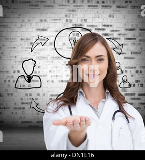 Zusammengesetztes Bild des Porträts von Krankenschwester durchhalten öffnen palm Stockfoto