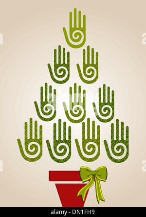 Grüne Vielfalt Hände im Weihnachtsbaum Stock Vektor