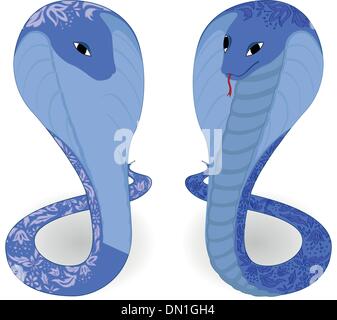 zwei blaue Kobras mit floralem Muster Stock Vektor