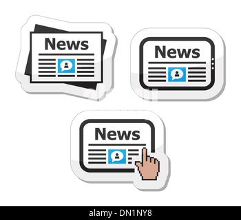 Newpaper, Nachrichten zum Thema Tablet-Symbole als Etiketten Stock Vektor