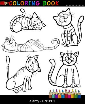 Cartoon Katzen oder Kätzchen zum Malbuch Stock Vektor