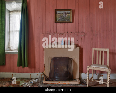 Innere des verlassenen Croft House, Isle of Harris Stockfoto