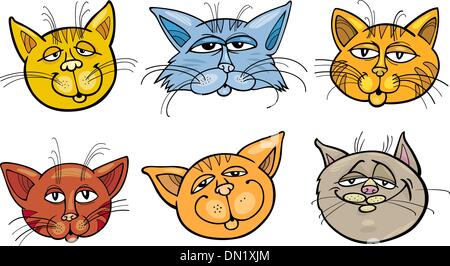 Cartoon-lustige Katzen-Köpfe-Satz Stock Vektor