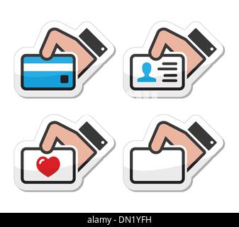 Hand mit Kreditkarte, Visitenkarte, ID-Etiketten-set Stock Vektor