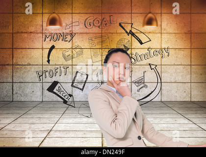 Zusammengesetztes Bild des nachdenklichen asiatische Geschäftsfrau Stockfoto