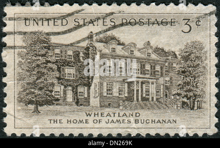 USA - ca. 1956: Briefmarke gedruckt in den USA zeigt eine Präsident Buchanan Haus, "Wheatland," Lancaster, PA, ca. 1956 Stockfoto