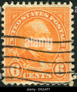 Briefmarken gedruckt in den USA, zeigt ein Porträt des 20. Präsident der Vereinigten Staaten, James Abram Garfield Stockfoto