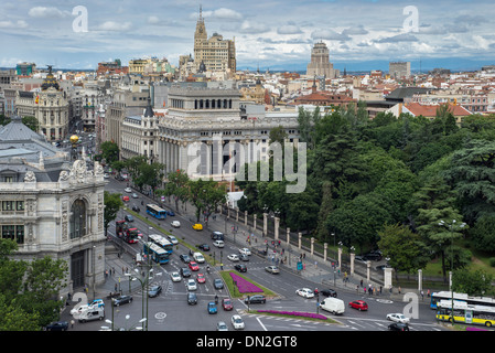 Luftaufnahmen der Cibeles-Platz und Alcalá Straße von Stadt befohlen top Stock Terrasse. Madrid. Stockfoto