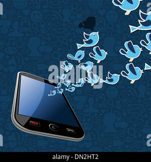 Twitter Vögel Splash, Smartphone-Anwendung Stock Vektor