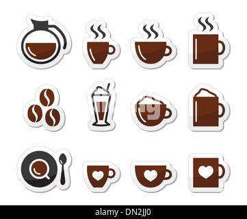 Kaffee-Symbole auf Etiketten Stock Vektor