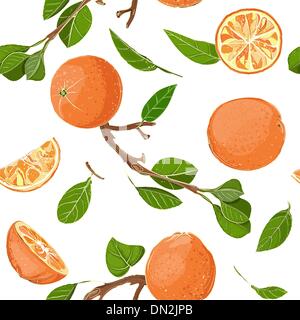 Frische Orangen und Blätter nahtlose Muster Stock Vektor