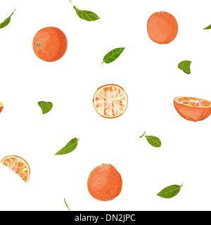 Frische Orangen und Blätter nahtlose Muster Stock Vektor